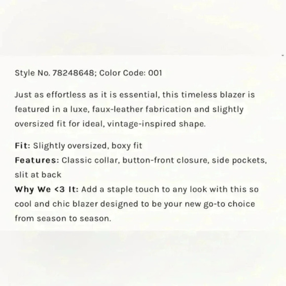 Free People, We the Free Stevie Faux Leather Blazer - Picture 4 of 4